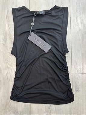 White Fox End of the Night Ruched Tank Top Black Size M NWT
